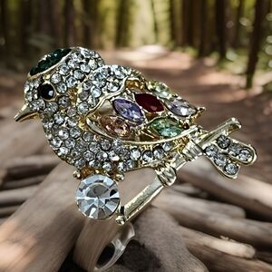 Vintage Style Peacock Bird Rhinestone Crystal Pink Bird Brooch Pin Pendant Gift